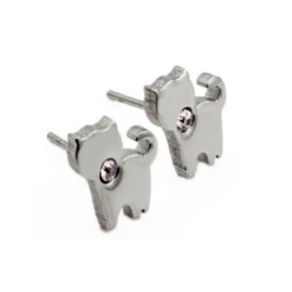 High-Quality Stainless Steel Silver Cubic Zirconia Studded Cat Kitty Earrings